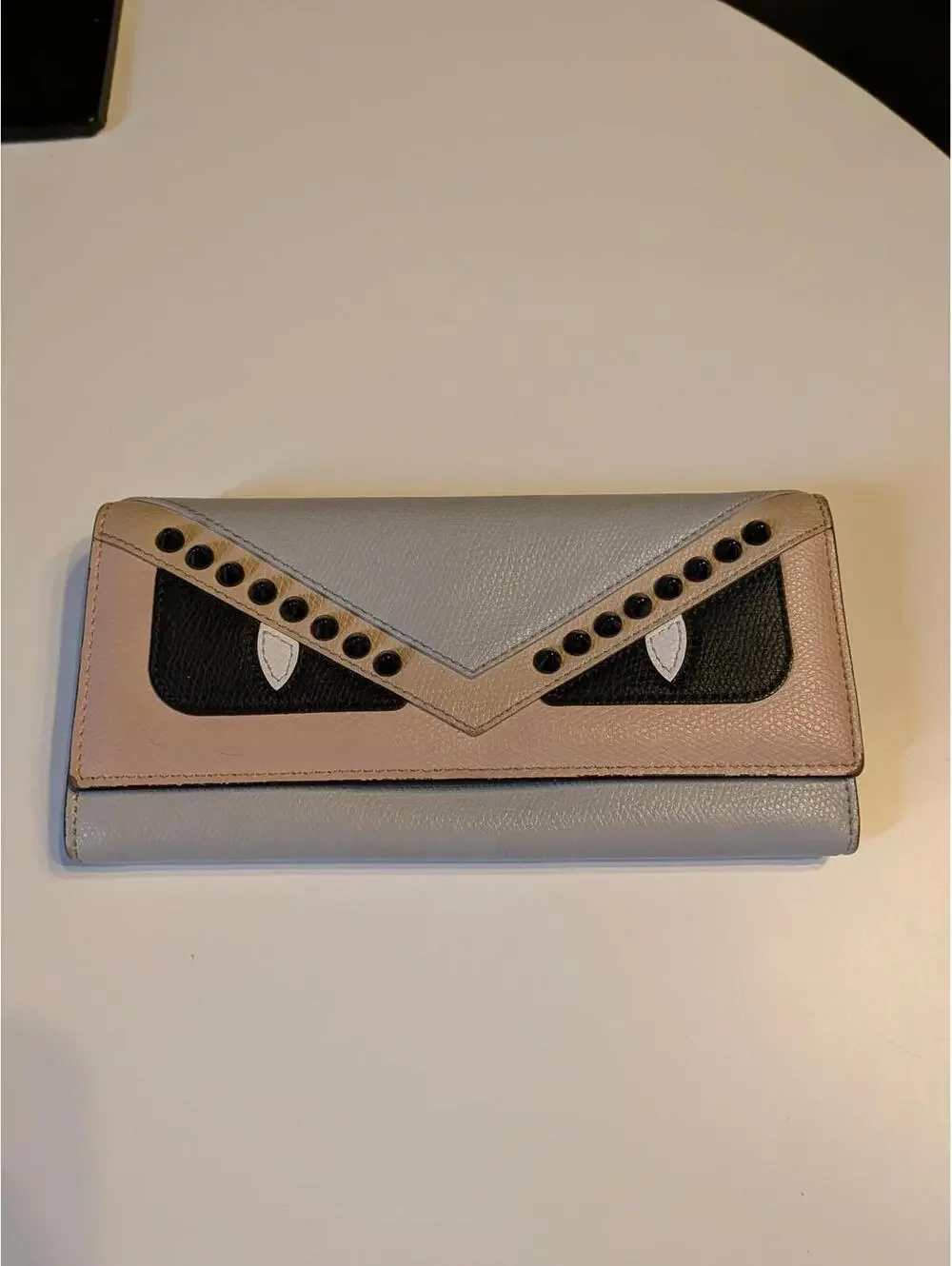 Fendi Monster Bugs Eye Wallet Bifold Continental Pink Blue Leather Vitello Zip